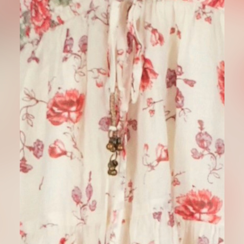 Free People Lysette Maxi Dress Floral Cotton Boho with Bell Tassel Ties Spring - Picture 6 of 8